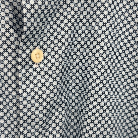 Peter Millar Crown Finish Geometric Dress Shirt Blue White Cotton Mens Large - Picture 6 of 10